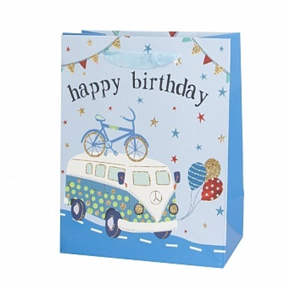 Пакет подарочный Увлекательное приключение Голубой с блестками 41*31*12 см.