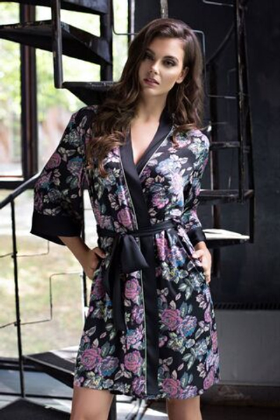 Кимоно Sharlotta из принтованного твила (Размер: M-L) (Цвет: черный с розовым)