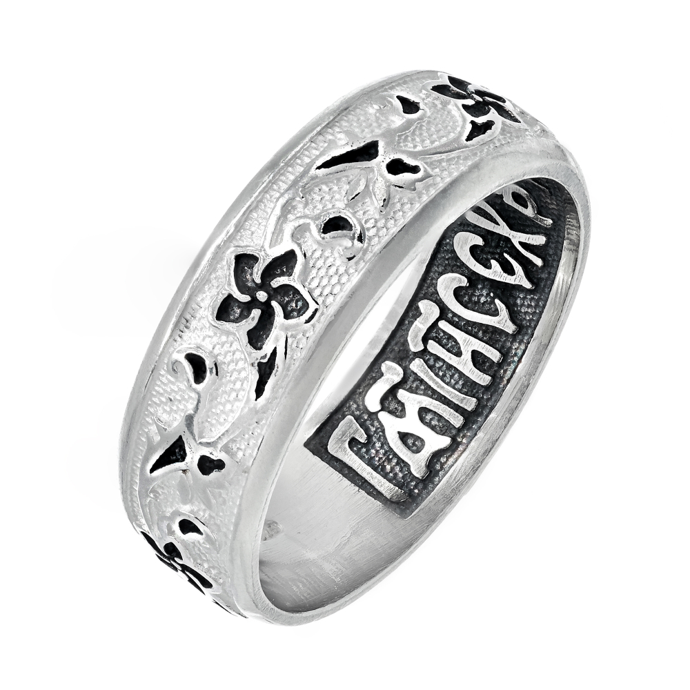 АРГО кольцо православное "Цветы" из серебра 925 пробы с молитвой женское