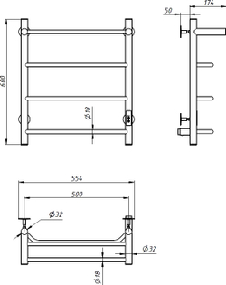 Полотенцесушитель электрический EWRIKA Сафо FT 60x55 см, подключение справа, слева, белый полуматовый, лесенка, из стали, с полкой