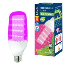 LED-B82-12W-SPBR-E27-CL PLP33WH Лампа светодиодная для растений. Форма DOUBLESIDE. прозрачная. Спектр для рассады и досвечивания в период роста. Картон. ТМ Uniel