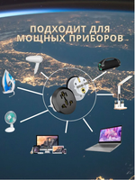 Универсальный сетевой евро переходник 16А / евро-вилка со штекером EU, AU, UK, US, CN / переходник для розетки с заземлением, бело-черный.