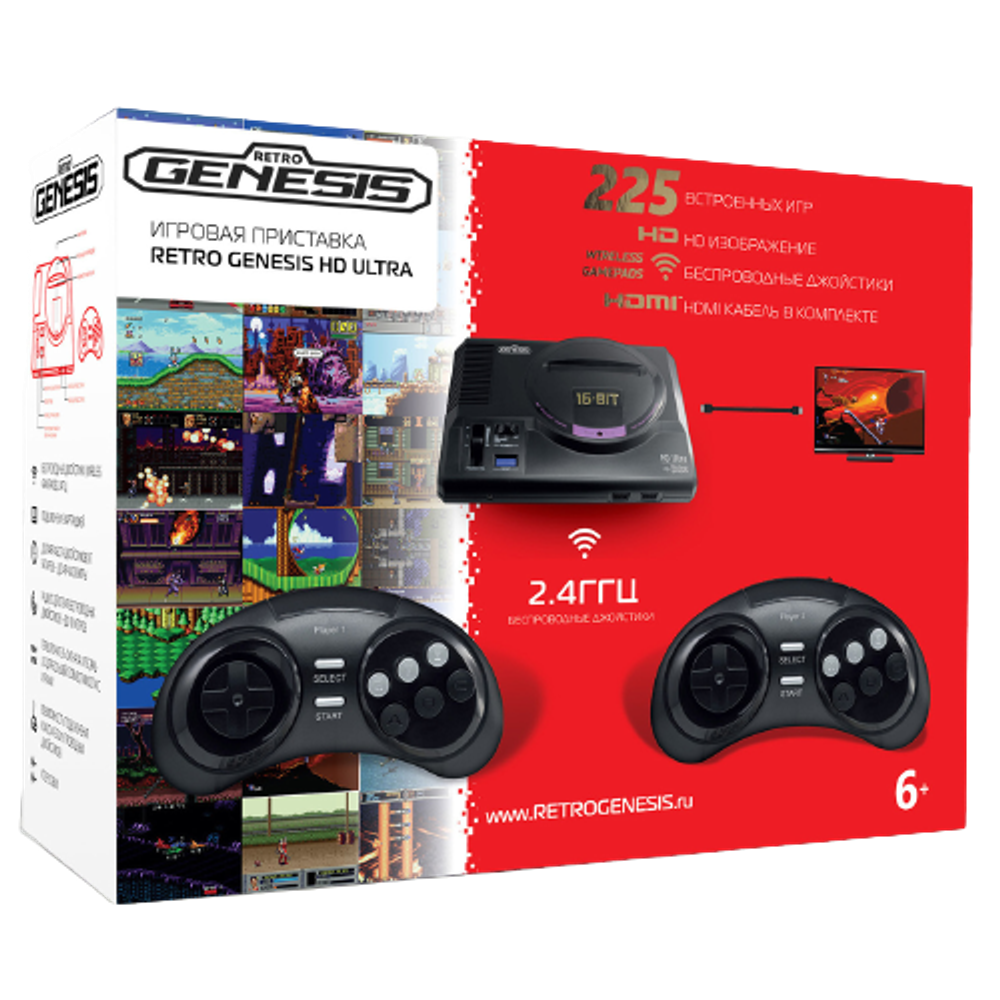 Игровая приставка SEGA Retro Genesis HD Ultra + 225 игр ZD-06b (2 беспроводных 2.4 ГГц джойстика, HDMI кабель)