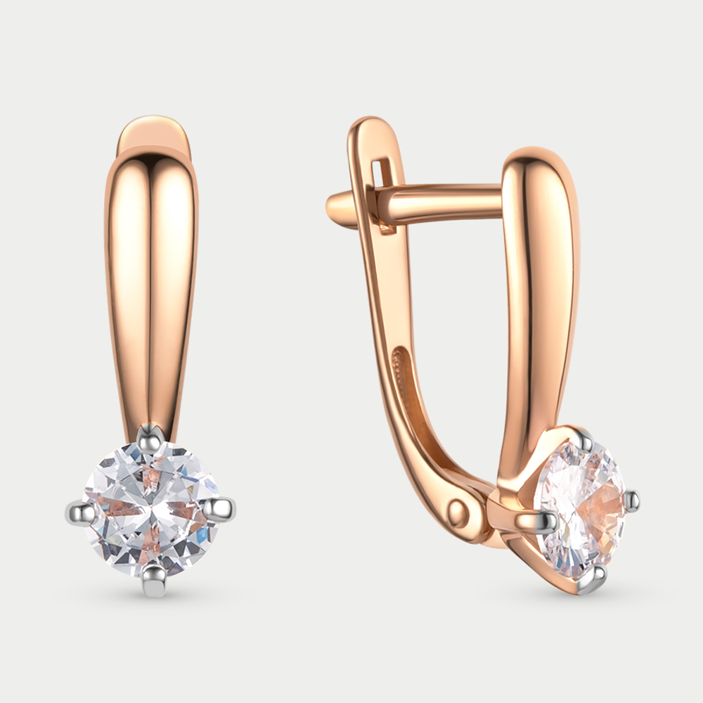 Серьги женские с фианитами из красного золота 585 пробы (арт. 009822-1102)