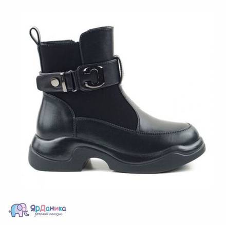 Демисезонные ботинки B&G черные с ремнем 8953-6А