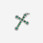 Подвеска "Крестик" с бейлом, зеленые и прозрачные фианиты, родирование, 26,5*19мм