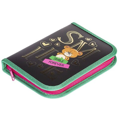 Пенал Hatber 190х130мм 1 отделение на молнии с откидной планкой 3D фольга -Милый мишка- с табл. умно
