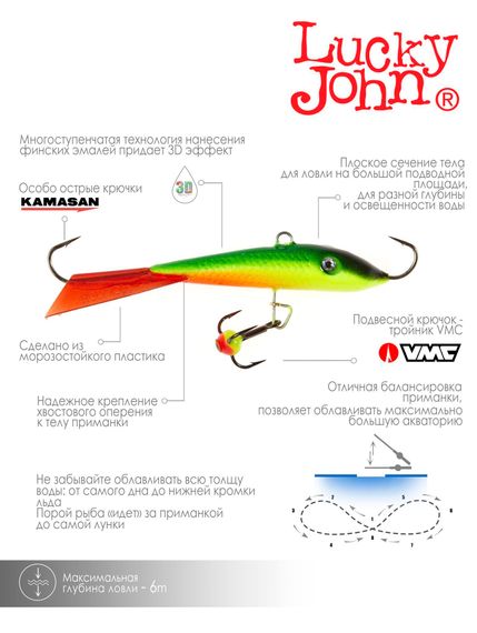 Балансир Lucky John FIN 4 с тр. 60мм/26RT блистер