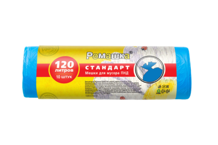 Мешки для мусора ПНД 120л, в рулоне 10шт.синие Ромашка
