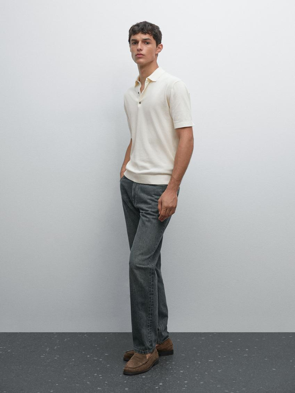 Massimo Dutti Трикотажное поло с короткими рукавами, натуральный, кремовый