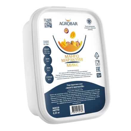 NEW! Замороженное пюре АGROBAR Манго-маракуйя микс, 250 гр