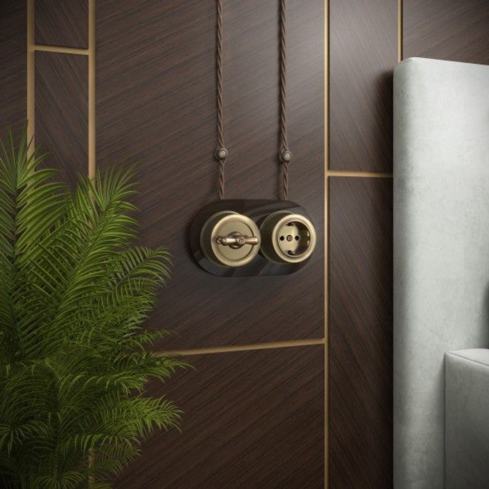 Розетка с заземлением (бронзовый) Ретро