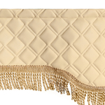 Шторы спального места с прихватами в кабину грузовика. Ламбрекен из экокожи с вышивкой Тигр и прихватами. Высота 1,5м, ширина одной стороны - 1,15м. Блэкаут, велюр. Бежевый цвет с бежевой бахромой