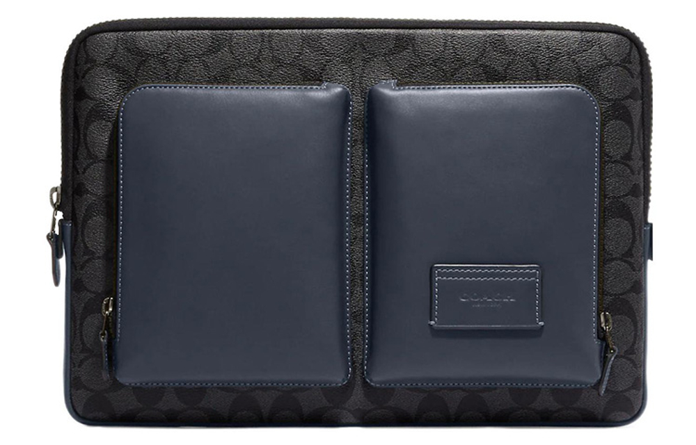 COACH Coated Canvas Briefcase Laptop Bag Large Men"s Charcoal With Denim Color