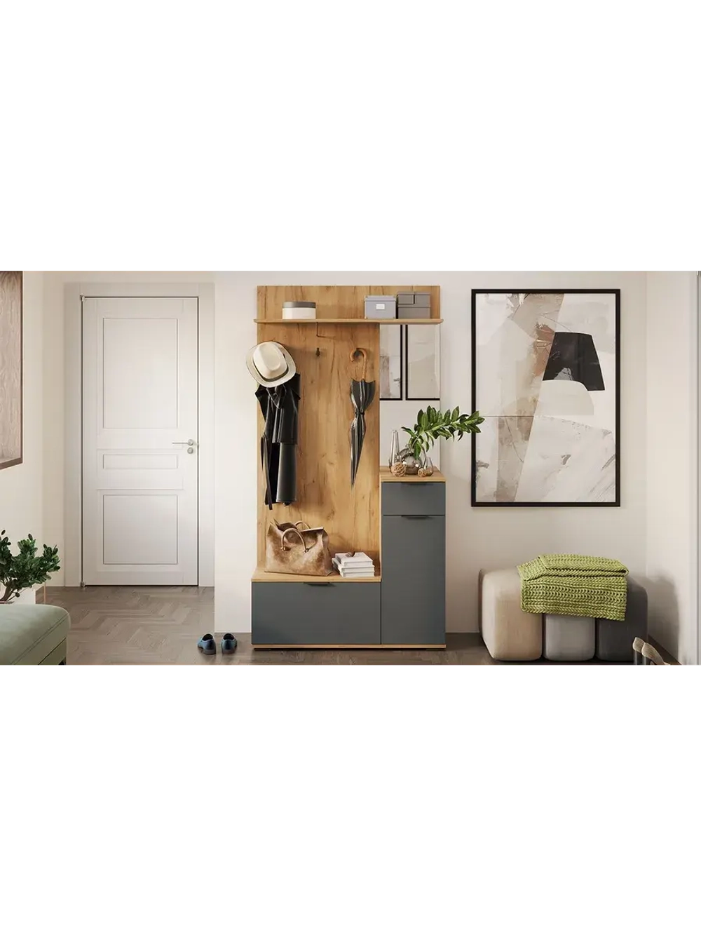 Прихожая с зеркалом Дуб Крафт золотой 105х35х200