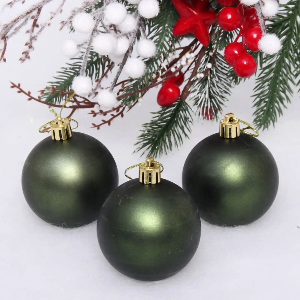 Новогодние шары 6 см (набор 3 шт) «Матовый», изумруд