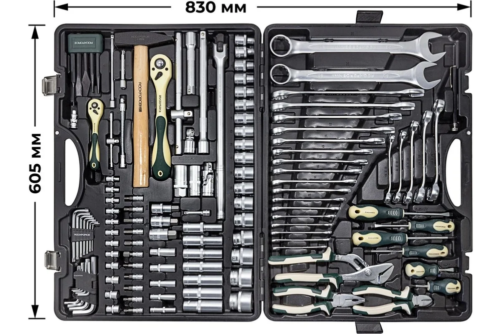 Набор инструмента RF-41282-5 1/2"&1/4"DR с 6-гранными головками 128пр. ROCKFORCE