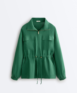 Oysho Куртка с присборенной талией из смеси лиоцелла и 24% льна, изумрудный