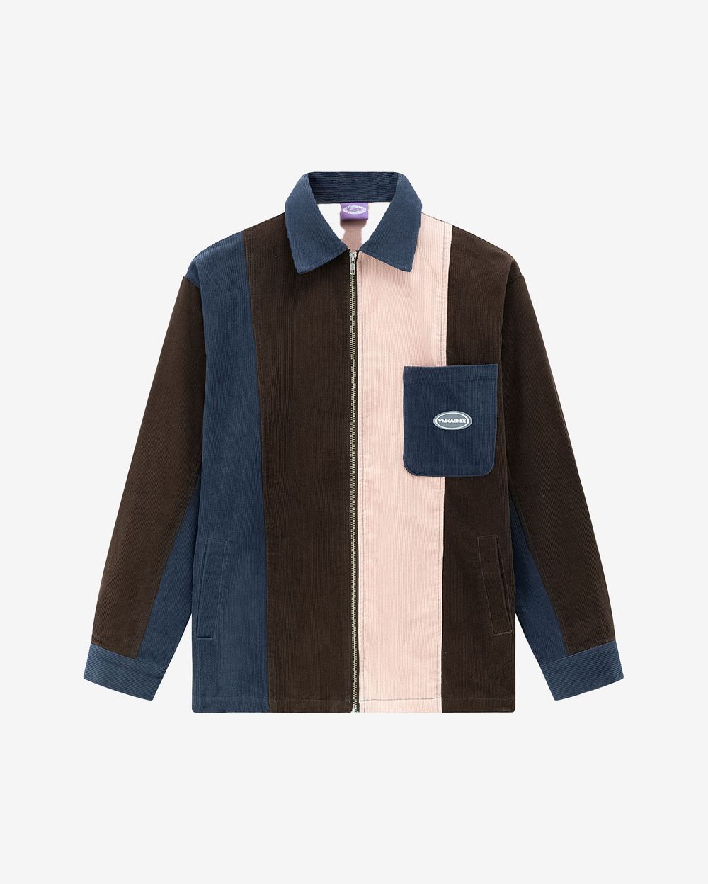 Рубашка Ymkashix Velvet Color block Zip Коричневая/Синяя/Розовая