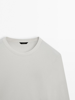 Massimo Dutti Футболка из смесового хлопка, натуральный, кремовый