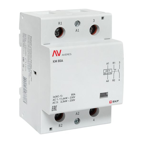 Контактор модульный КМ 80А 1NO+1NC 230В АС (3 мод.) AVERES EKF