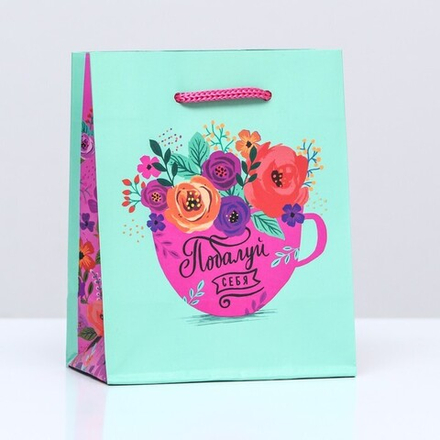 Пакет подарочный "Букет цветов", 11,5 х14,5 х 6 см