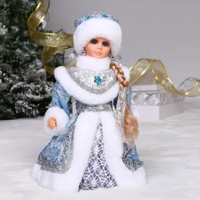 Снегурочка музыкальная «Новогодняя сказка» 30 см (голубая шубка)
