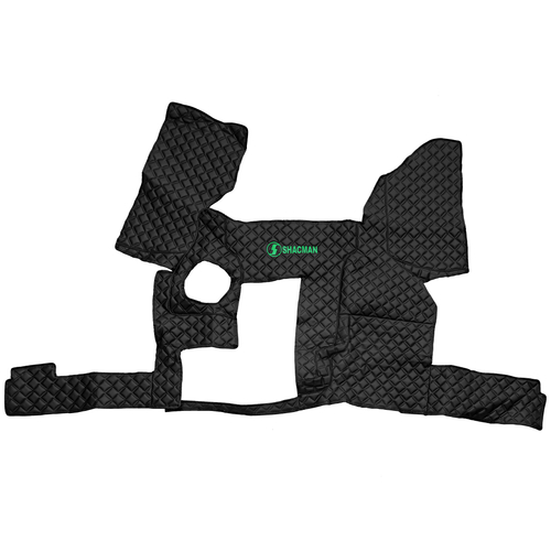 Ковры SHACMAN F3000 (экокожа, черный, черный кант, зеленая вышивка)