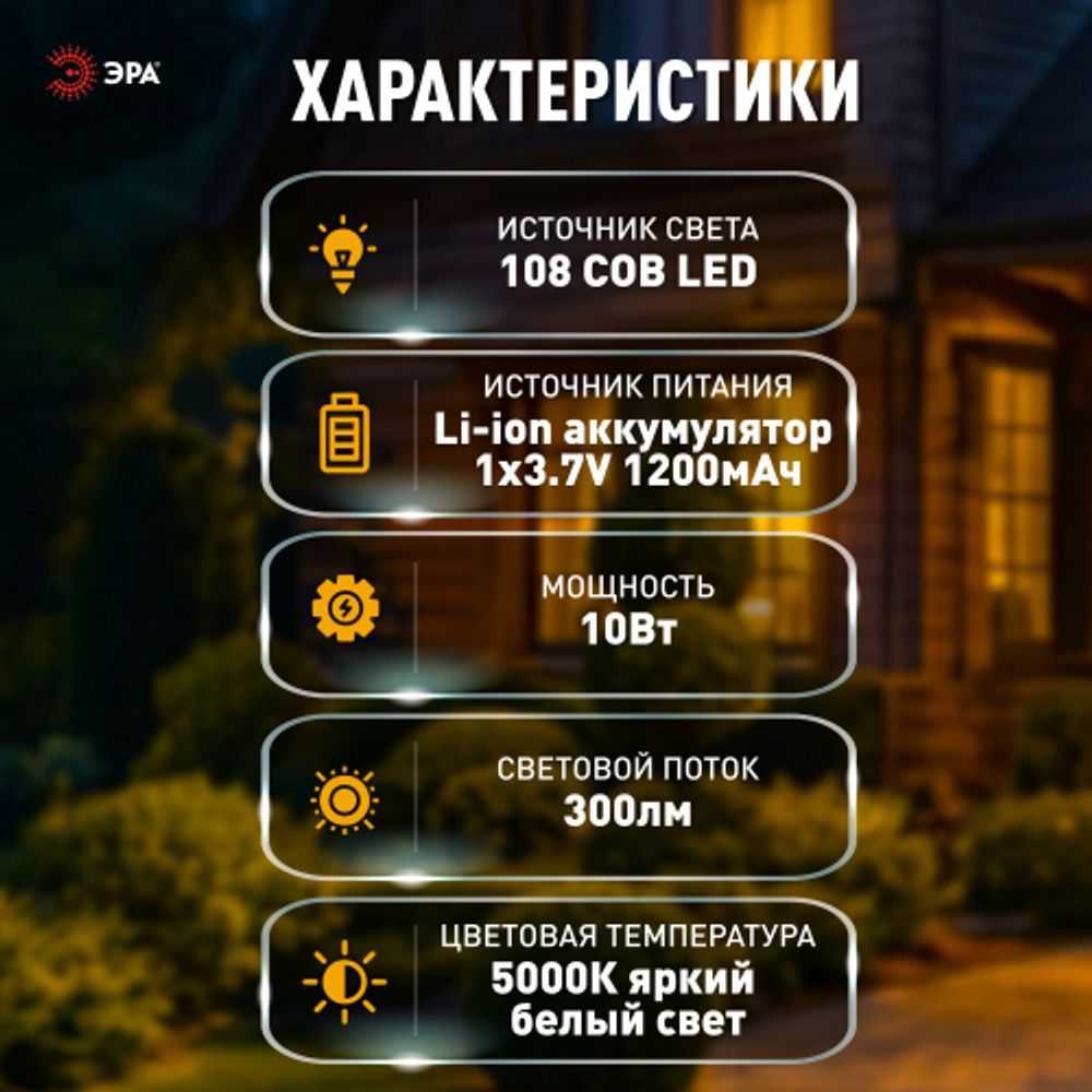 Светильник уличный ЭРА ERAKCS25-02 на солнечной батарее 10Вт 300 Лм 5000К 100 LED COB с датчиком движения ПДУ IP44 | Садовые фасадные светильники
