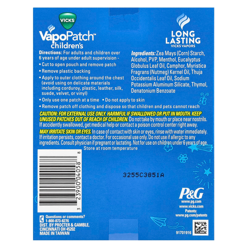 Vicks, VapoPatch ™ для детей, 5 носимых ароматических патчей
