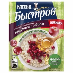 КАША БЫСТРОВ ОВСЯНАЯ БРУСНИКА МЁД 40ГР