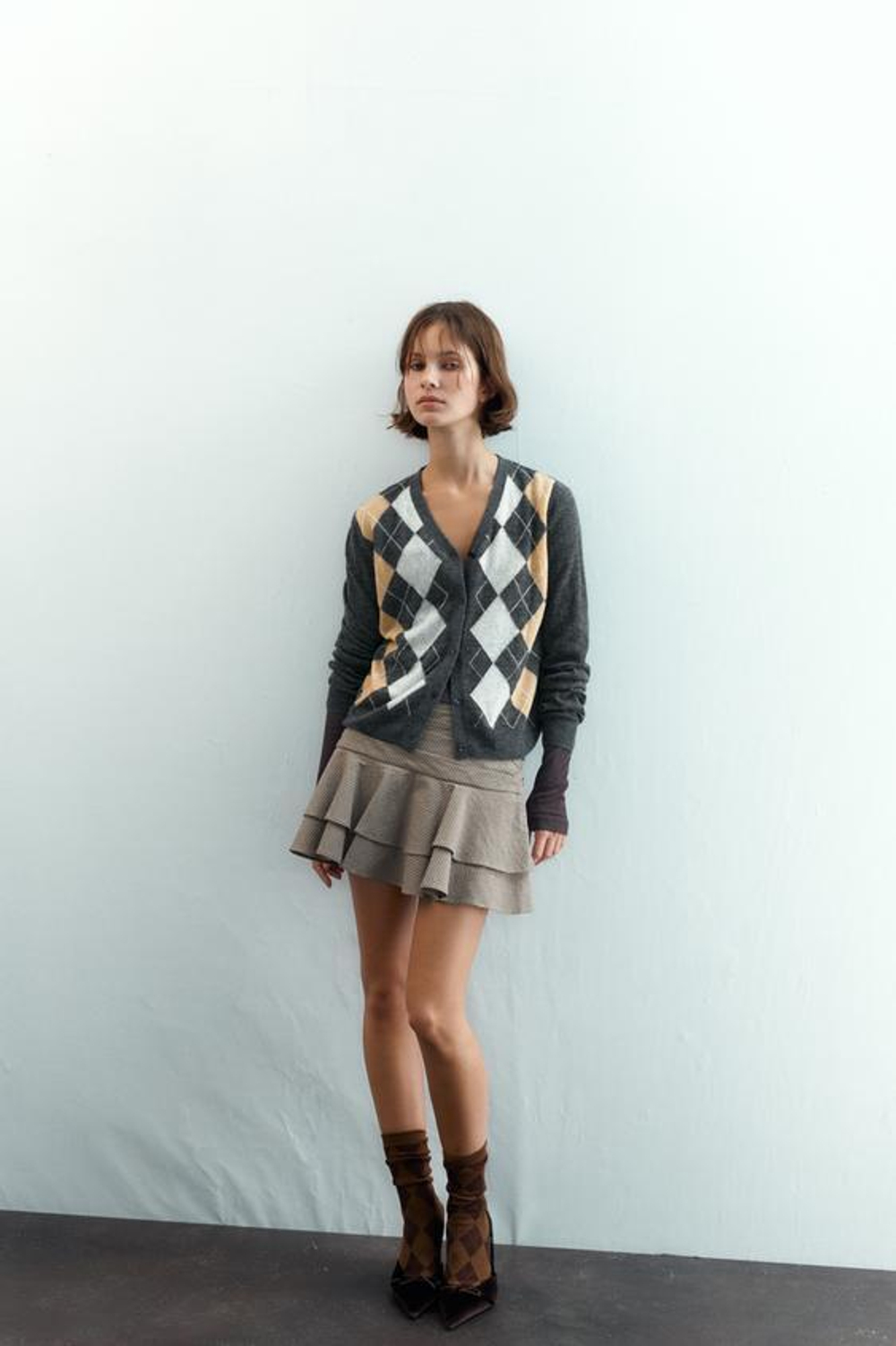 ZARA ЮБКА-ШОРТЫ С ВОЛАНАМИ, РЫЖЕВАТО-КОРИЧНЕВЫЙ