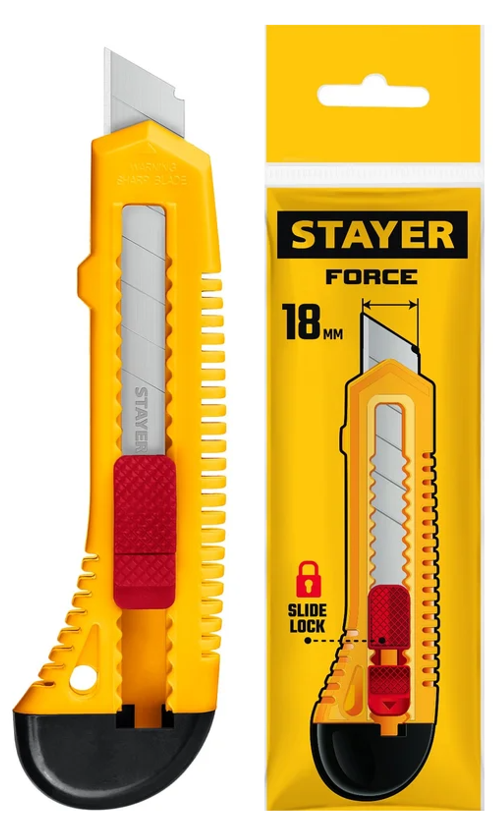 0911 STAYER FORCE 18мм нож упрочненный со сдвижным фиксатором