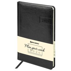 Еженедельник датированный 2026 А5 145х215 мм BRAUBERG "Imperial" под кожу черный (117175)