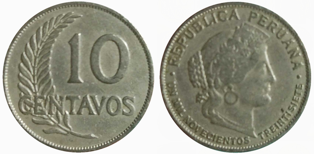 Перу 10 сентаво, 1937 Церера VF