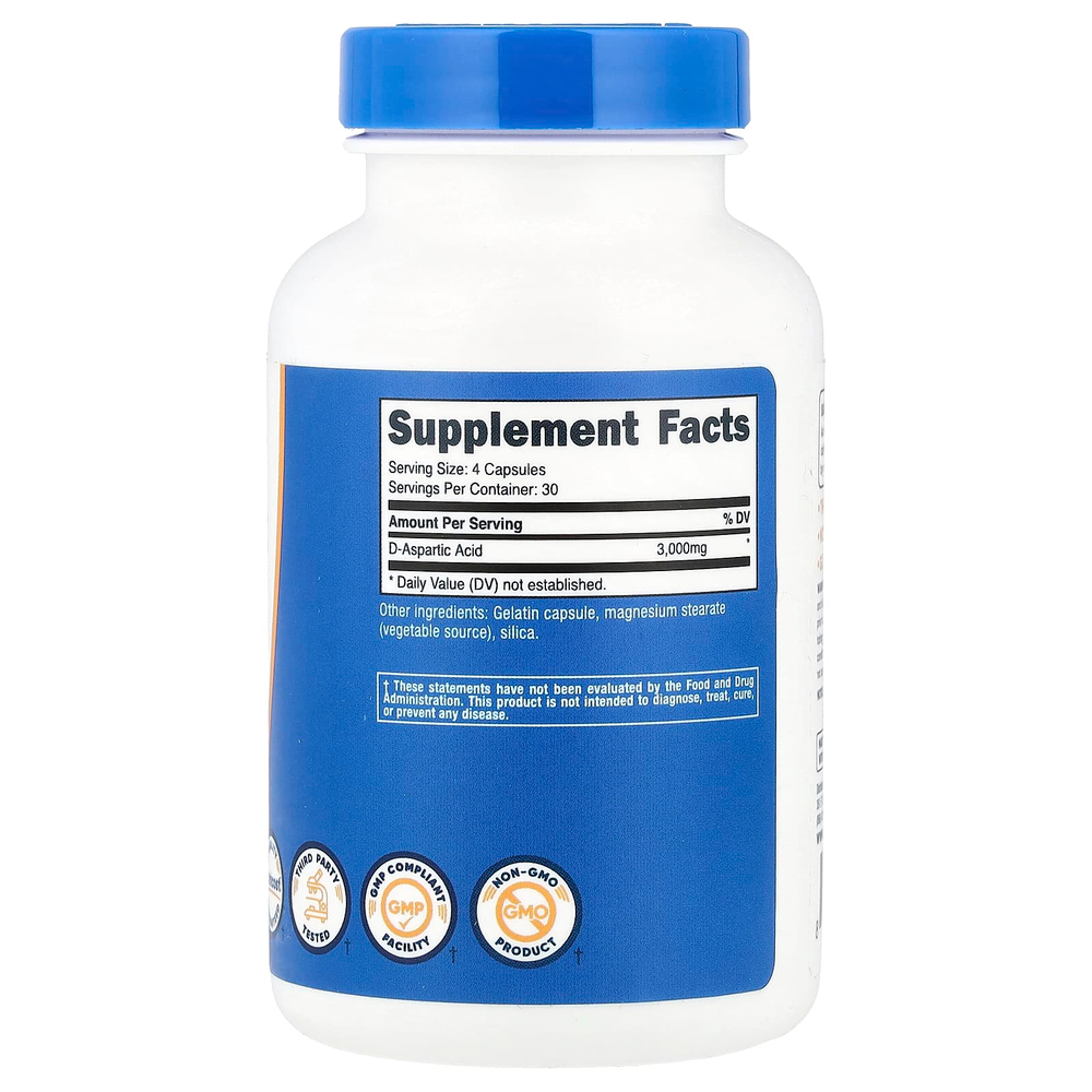 Nutricost, D-аспарагиновая кислота, 120 капсул (750 мг на капсулу)