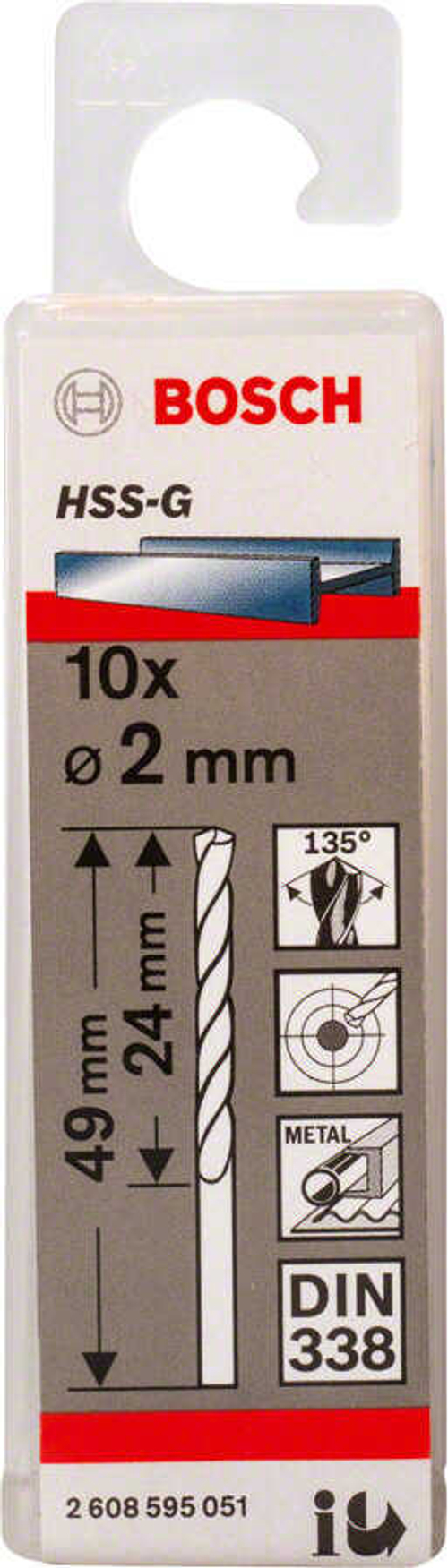 Сверло по металлу HSS-G 2 мм BOSCH 2608595051