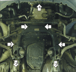 Усиленная защита Motodor картера двигателя, кпп. 2 мм, сталь. для Audi A4 2004-2007 арт.00124