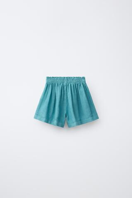 ZARA БЕРМУДЫ ИЗ 100% ЛЬНА, ГОЛУБОЙ