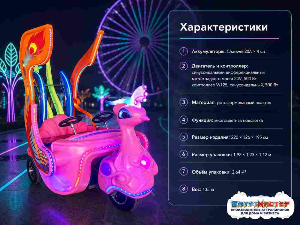 Детский электромобиль «Сияющая Птица», пластик, LED, 2,2×1,26×1,95 м