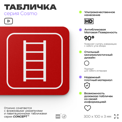 Табличка Пожарная лестница, для офиса, кафе, фитнес-клуба, магазина, отеля, 30 х 10 см черная, Айдентика Технолоджи