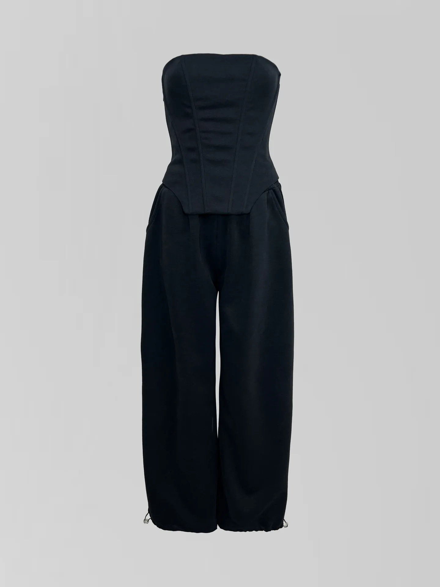 Костюм-тройка Agdali Brand 1023 спортивный из укороченной зип-кофты, широких штанов и корсета