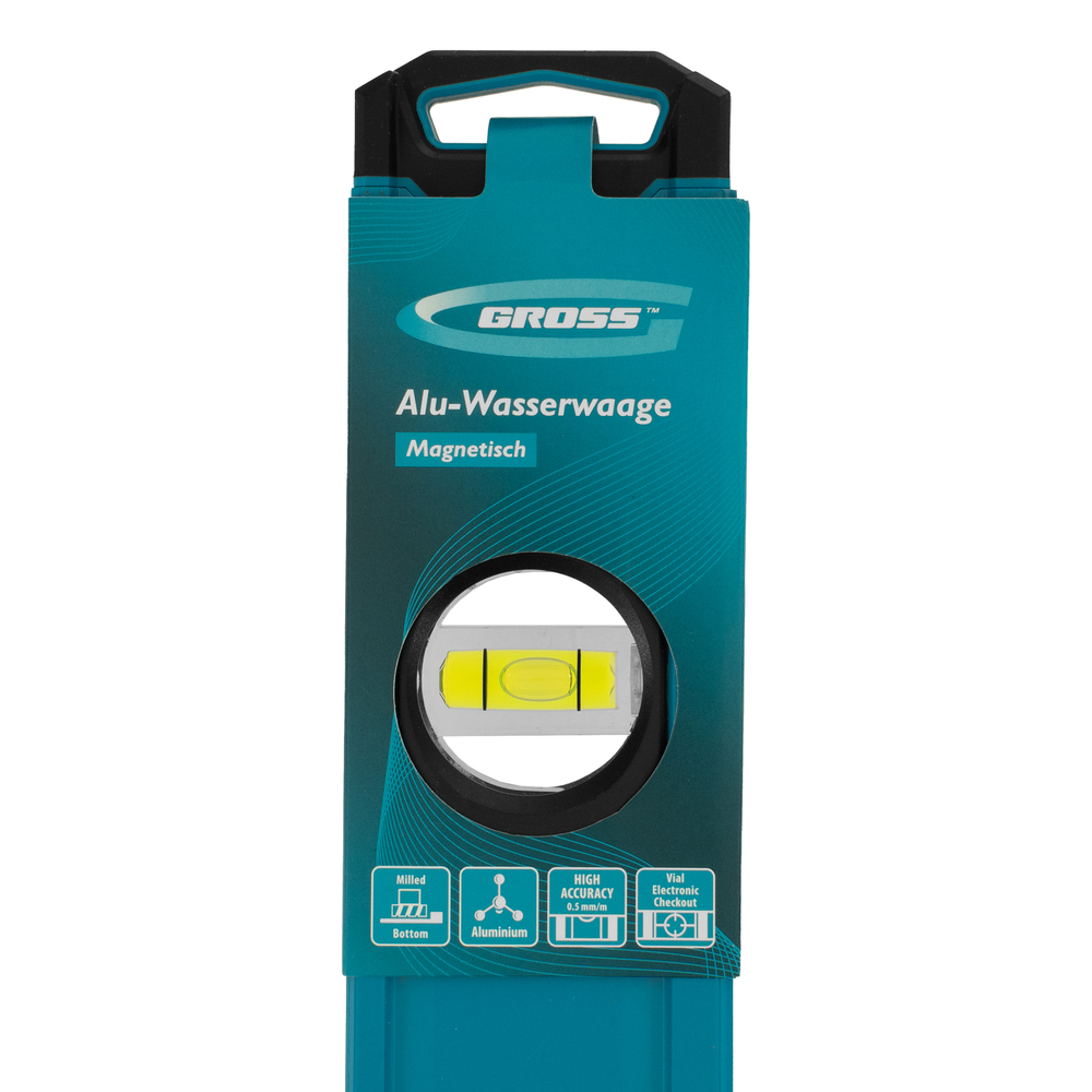 Уровень алюминиевый, магнит., фрезерованный, 3 глазка, 0,5 мм/м, 800 мм Gross