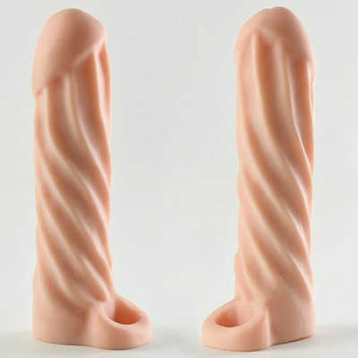 Телесная насадка-удлинитель Okoto со спиралевидным рельефом - 16 см. (Цвет: телесный)
