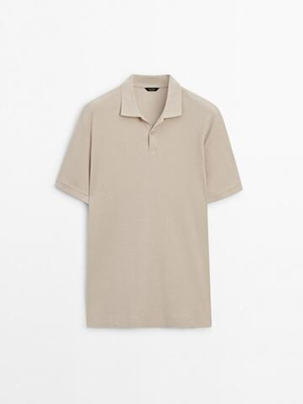 Massimo Dutti Хлопковая футболка-поло с короткими рукавами, бежевый