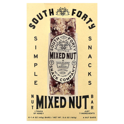 South Forty Snack Company, ореховый батончик, смесь орехов и меда, 4 батончика по 40 г (1,4 унции)