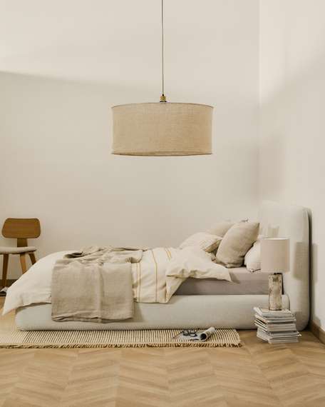 Кровать Martina со съемным чехлом из шенилла цвета экрю 160 x 200