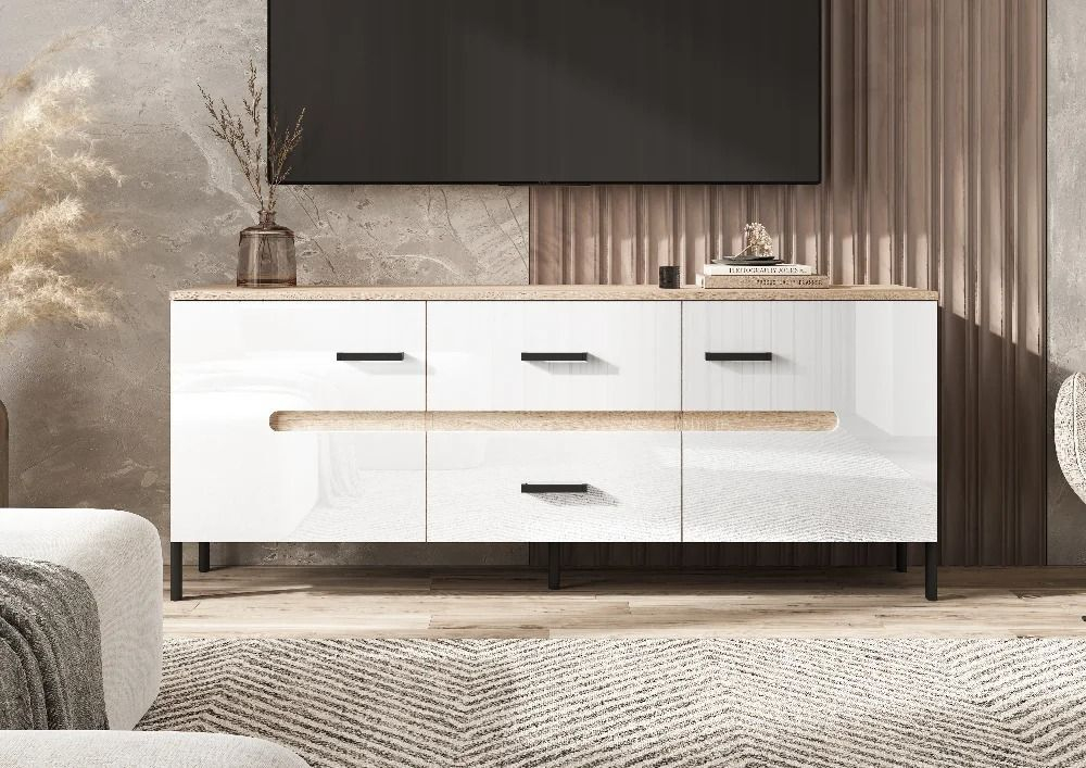 Тумба под телевизор напольная Металл сонома/Бетон графит 160х42х65