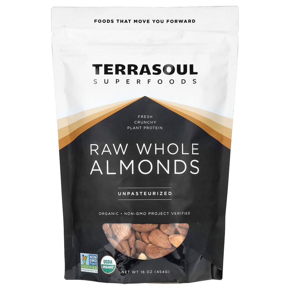 Terrasoul Superfoods, необработанный цельный миндаль, непастеризованный, 454 г (16 унций)