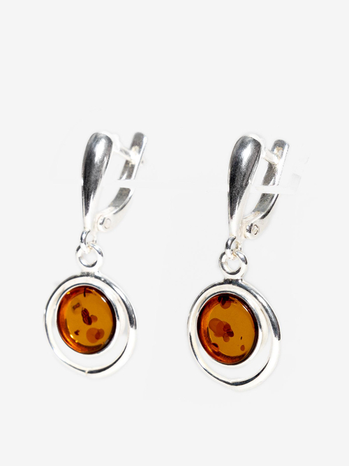 Серьги с цельным натуральным коньячным янтарем